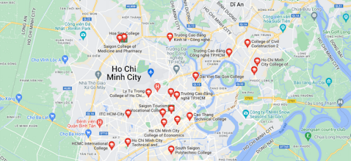 Vị trí tập trung một số trường Đại học tại TP.HCM. Nguồn: Google Map