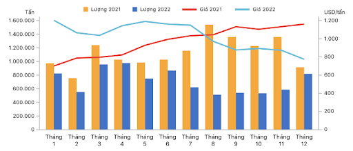 Diễn biến lượng và giá thép nhập khẩu vào Việt Nam trong năm 2022